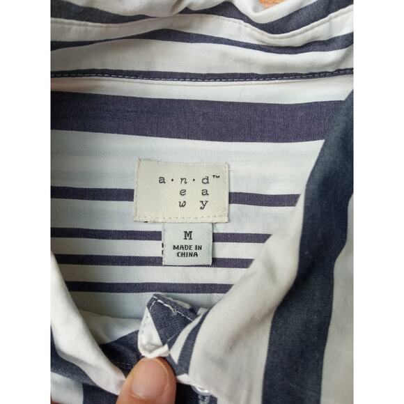 A New Day Women's Blouse Top Button Front Short Sleeve White/Black Size Medium - Picture 6 of 9